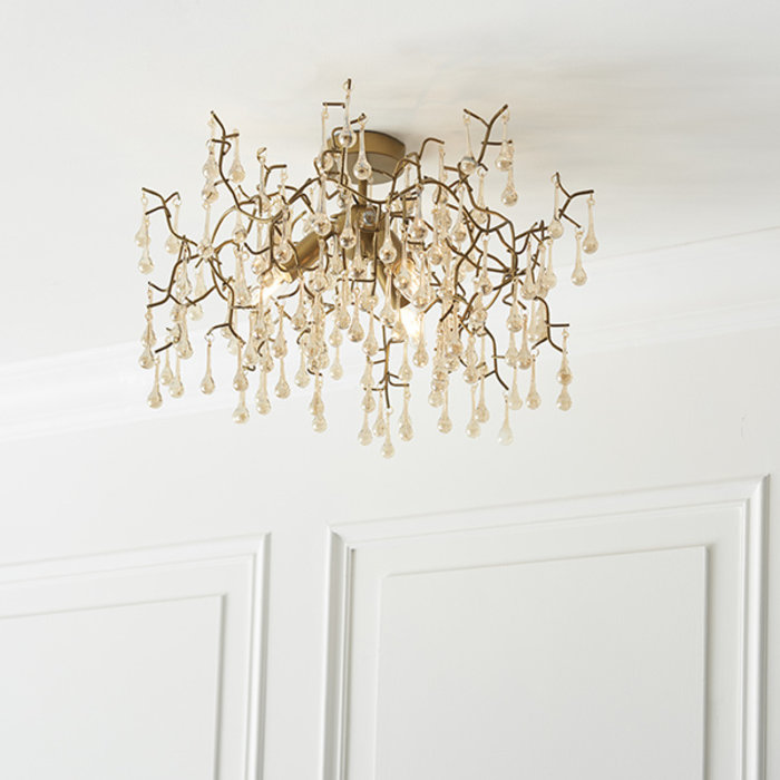 Bedale - Champagne Glass Tree Branch Semi Flush Ceiling Light - Aged Gold