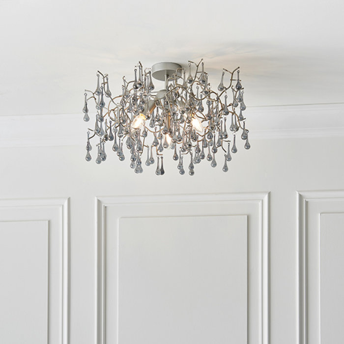 Bedale - Smoked Glass Tree Branch Semi Flush Chandelier - Aged Silver