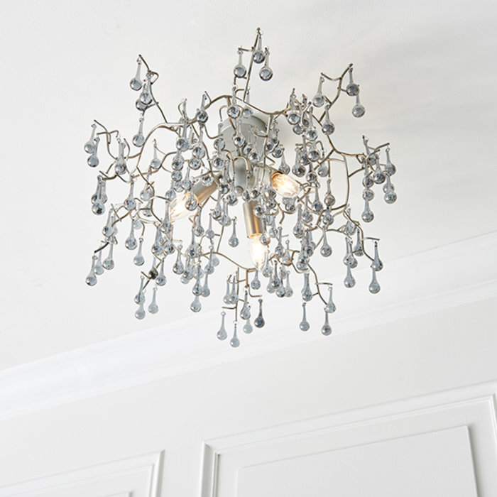 Bedale - Smoked Glass Tree Branch Semi Flush Chandelier - Aged Silver