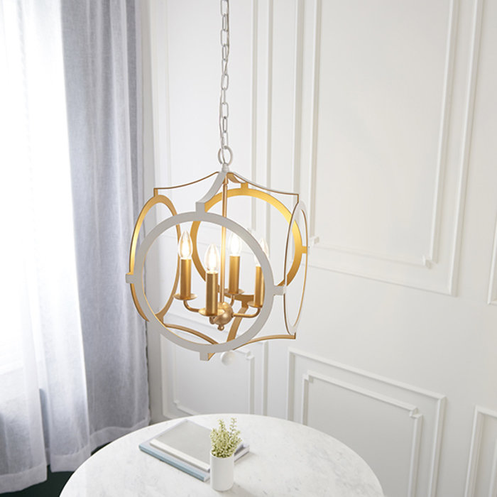 Hunmanby - White and Gold Circular Frame Pendant