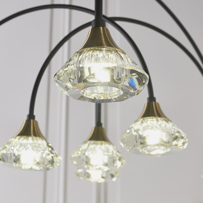 Helmsley - Black, Brass & Crystal Glass Curving Feature Pendant