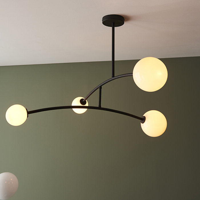 Howard - Modern Mid Century Black Ceiling Light with Opal Glass Shades