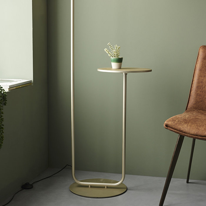 Runswick - Minmimalist Floor Lamp with Grey Shade - Champagne Painted