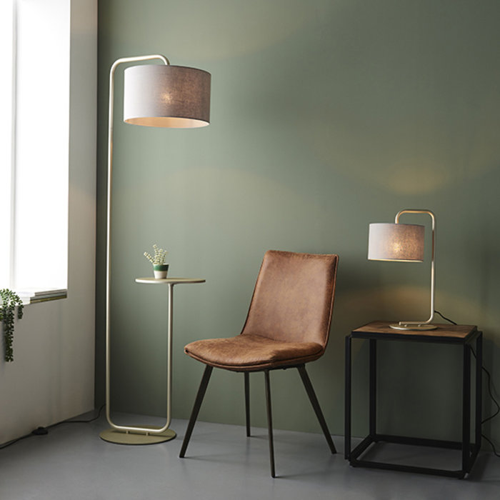 Runswick - Minimalist Table Light with Grey Shade - Champagne Painted