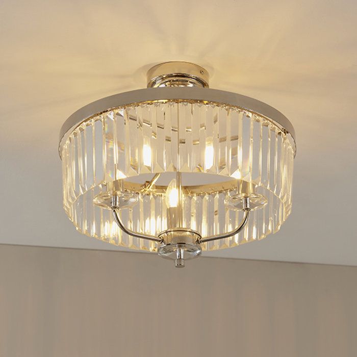 Pickering - Art Deco Semi Flush Chandelier - Clear Cut Glass & Bright Nickel