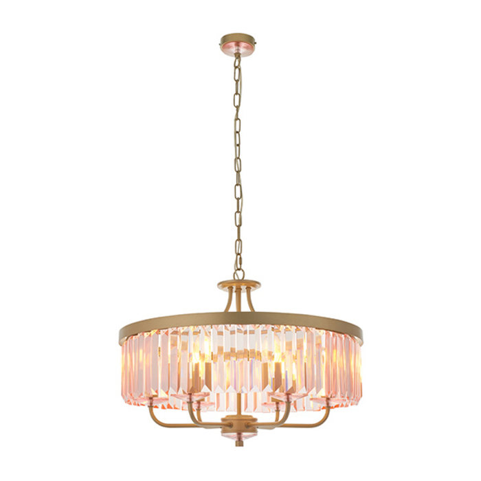 Pickering - Art Deco Chandelier Pendant - Rose Pink Cut Glass & Champagne