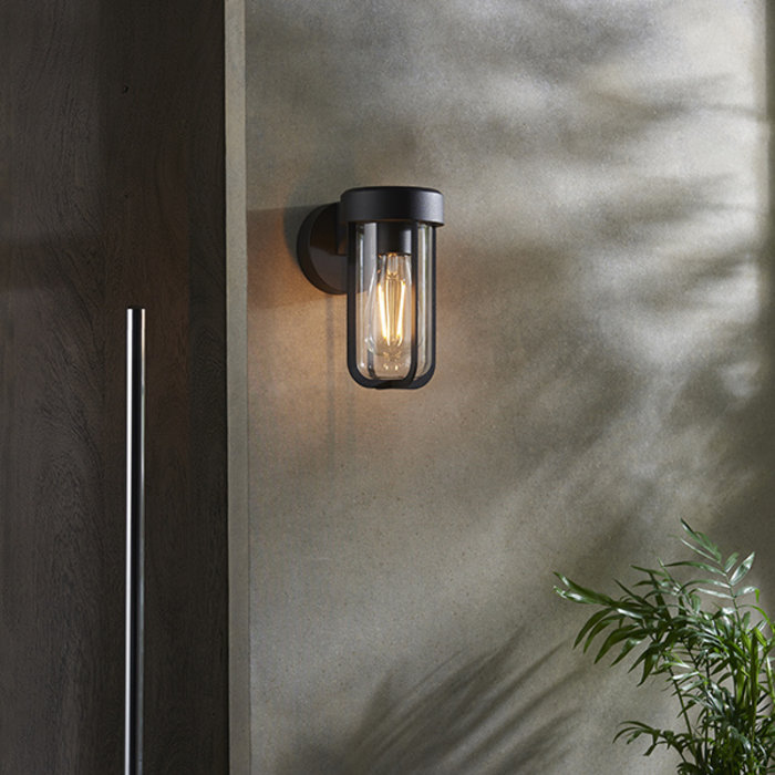 Ayton - Industrial Outdoor Wall Light - Brushed Bronze & Clear Glass