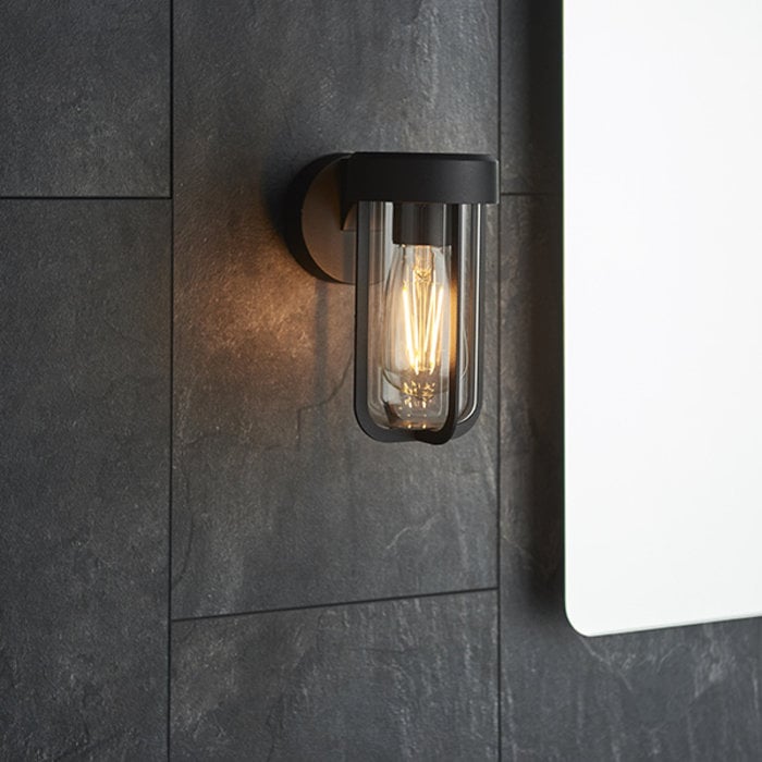 Ayton - Industrial Outdoor Wall Light - Brushed Bronze & Clear Glass