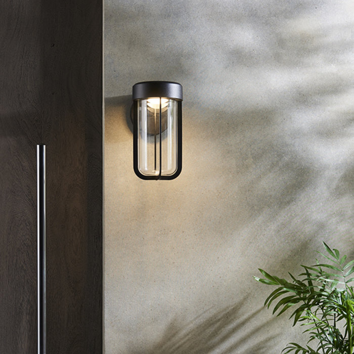 Ayton - Modern Black & Clear Glass LED Outdoor/Bathroom Wall Light