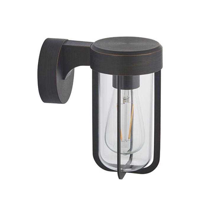 Ayton - Industrial Outdoor Wall Light - Brushed Bronze & Clear Glass