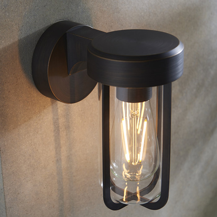 Ayton - Industrial Outdoor Wall Light - Brushed Bronze & Clear Glass