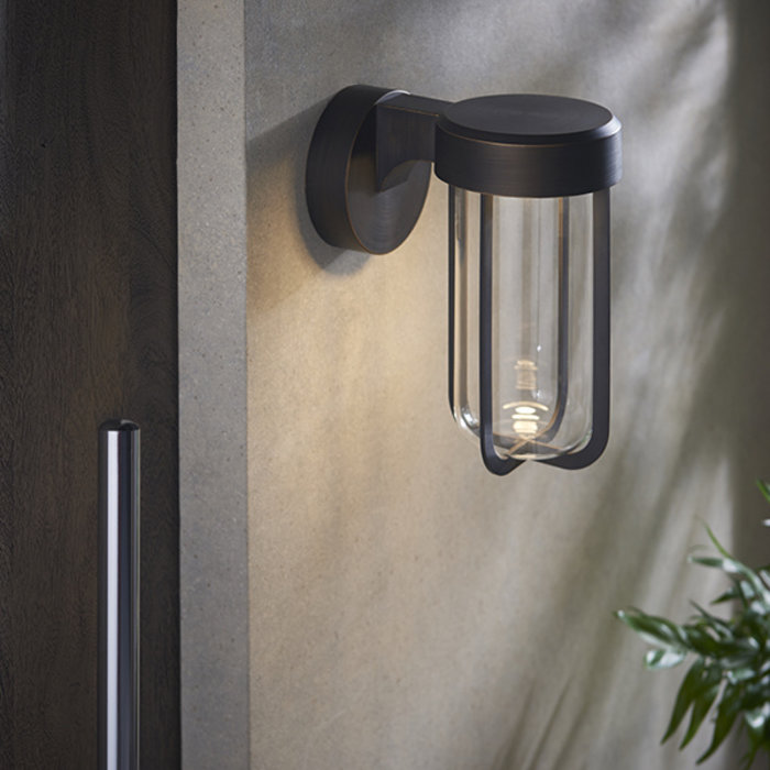 Ayton - Modern Brushed Bronze & Clear Glass LED Outdoor/Bathroom Wall Light