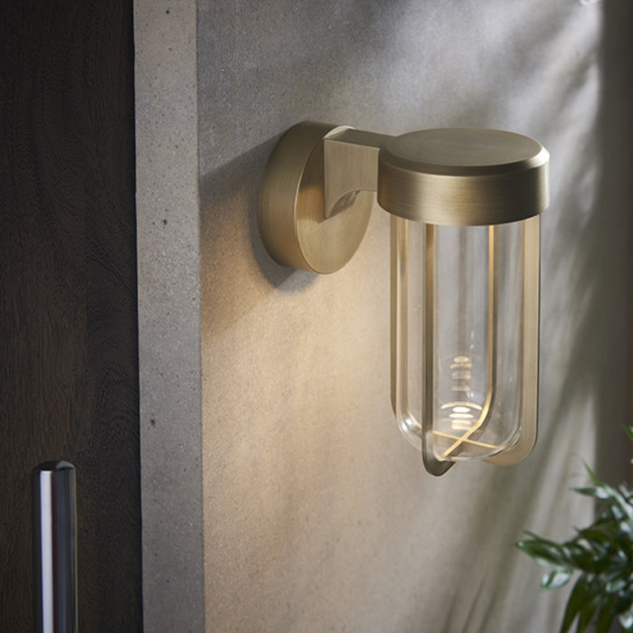 Ayton - Luxury Brushed Gold & Clear Glass LED Outdoor/Bathroom Wall Light