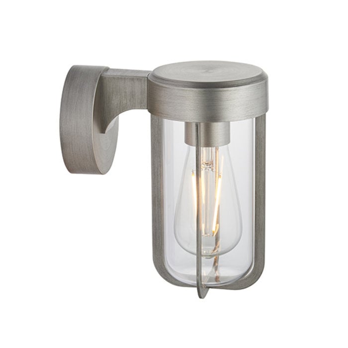 Ayton - Luxury Industrial Outdoor Wall Light - Brushed Silver & Clear Glass