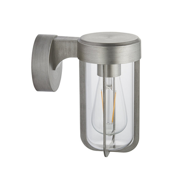 Ayton - Luxury Industrial Outdoor Wall Light - Brushed Silver & Clear Glass