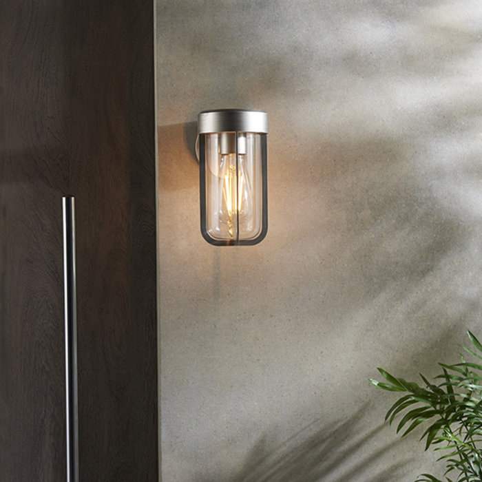 Ayton - Luxury Industrial Outdoor Wall Light - Brushed Silver & Clear Glass