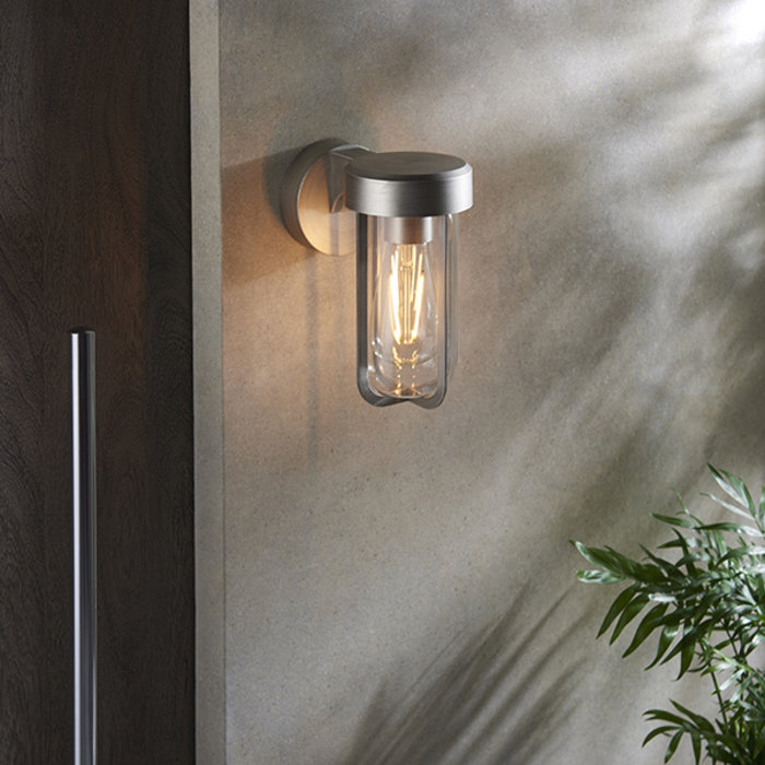 Ayton - Luxury Industrial Outdoor Wall Light - Brushed Silver & Clear Glass