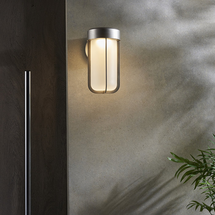 Ayton - Luxury Modern Outdoor LED Wall Light - Brushed Silver & Frosted Glass