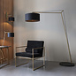 Robin - Modern Angular Arc Table Light with Black Shade - Matt Brass