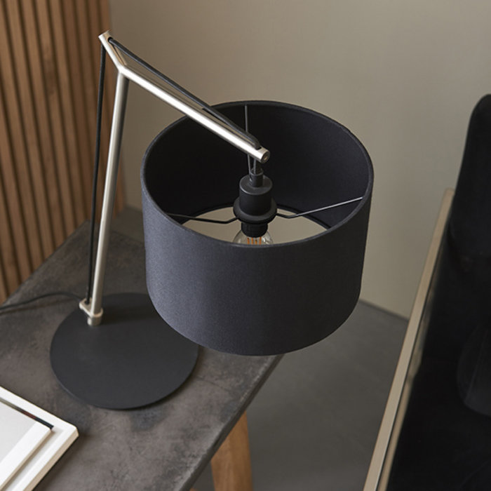 Robin - Modern Angular Arc Table Light with Black Shade - Matt nickel