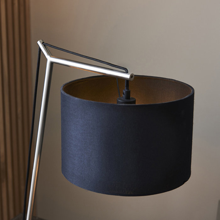 Robin - Modern Angular Arc Table Light with Black Shade - Matt nickel