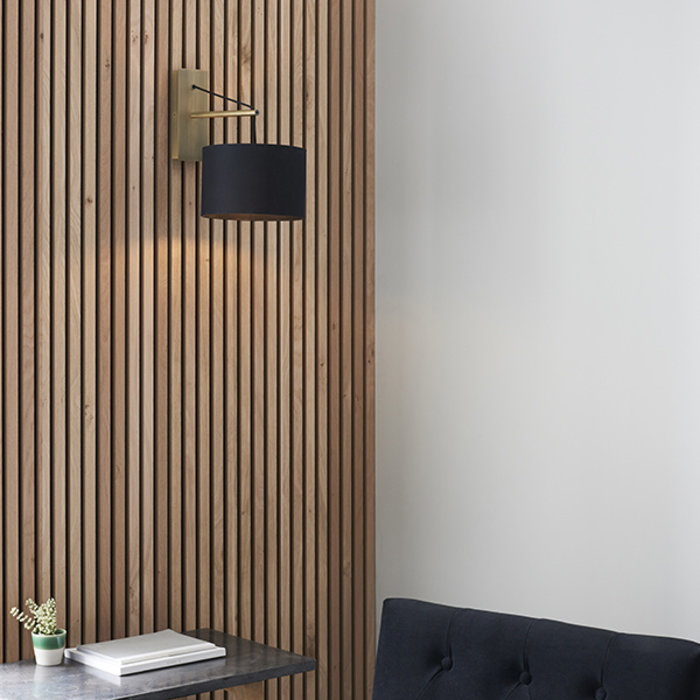 Robin - Modern Angular Arc Wall Light with Black Shade - Matt Brass