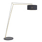 Robin - Large Modern Angular Arc Floor Light with Black Shade - Matt Brass