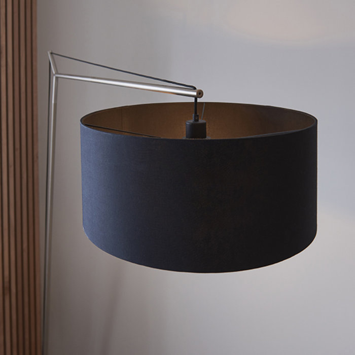 Robin - Modern Angular Arc Floor Light with Black Shade - Matt Nickel