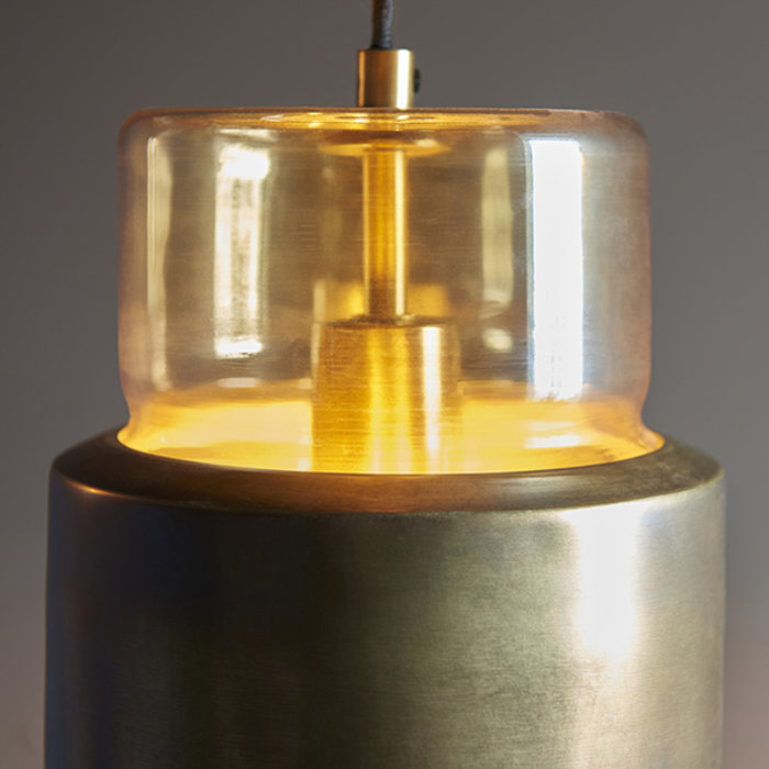 Malton - Industrial Amber Glass Pendant - Antique Brass Patina