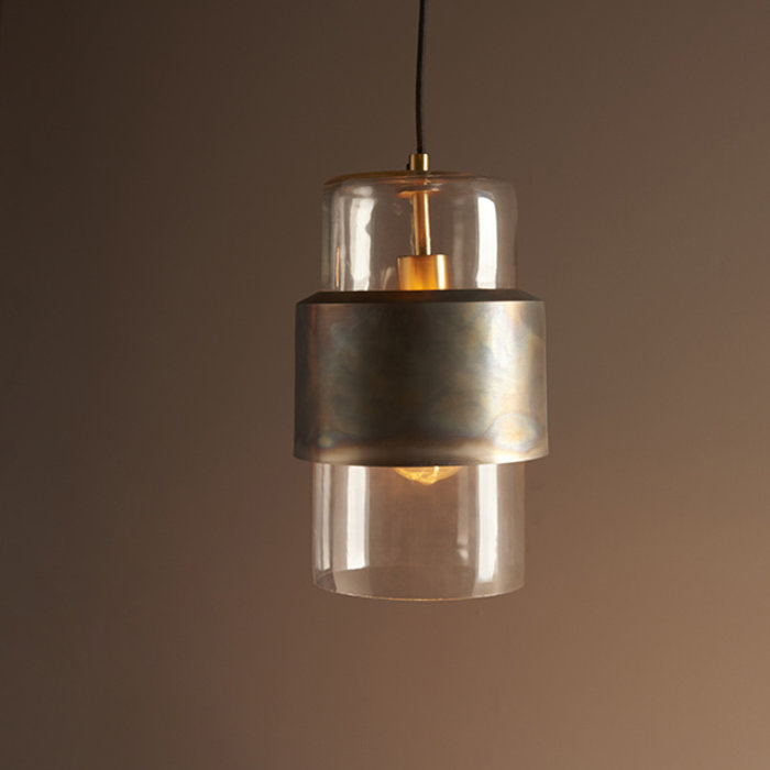 Malton - Industrial Clear Glass Pendant with Bronze Patina