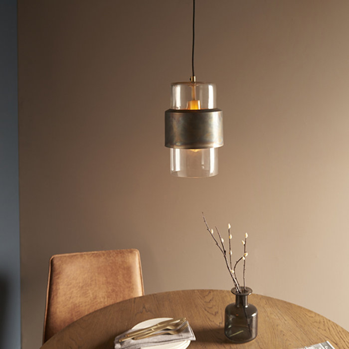 Malton - Industrial Clear Glass Pendant with Bronze Patina