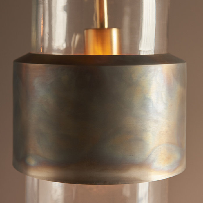 Malton - Industrial Clear Glass Pendant with Bronze Patina