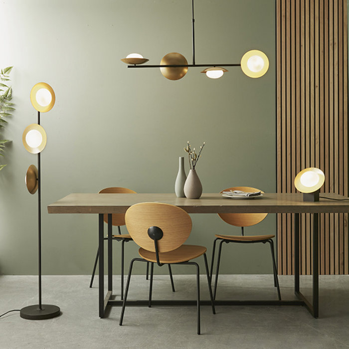 Harwood - Scandi Disc Bar Pendant with Opal Globes - Dark Bronze & Gold