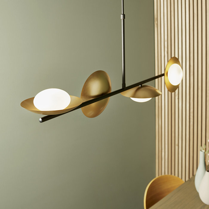 Harwood - Scandi Disc Bar Pendant with Opal Globes - Dark Bronze & Gold