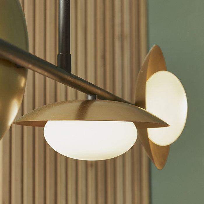 Harwood - Scandi Disc Bar Pendant with Opal Globes - Dark Bronze & Gold