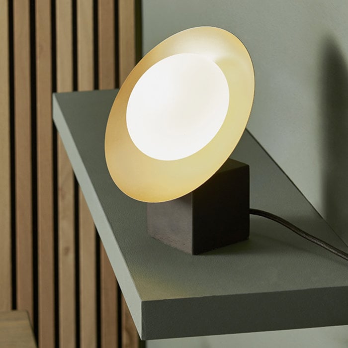 Harwood - Scandi Disc Table Light with Opal Glass Globe - Dark Bronze & Gold