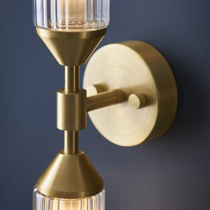 Beverley - Luxury Frosted & Clear Ribbed Glass Double Wall Light - Satin Brass