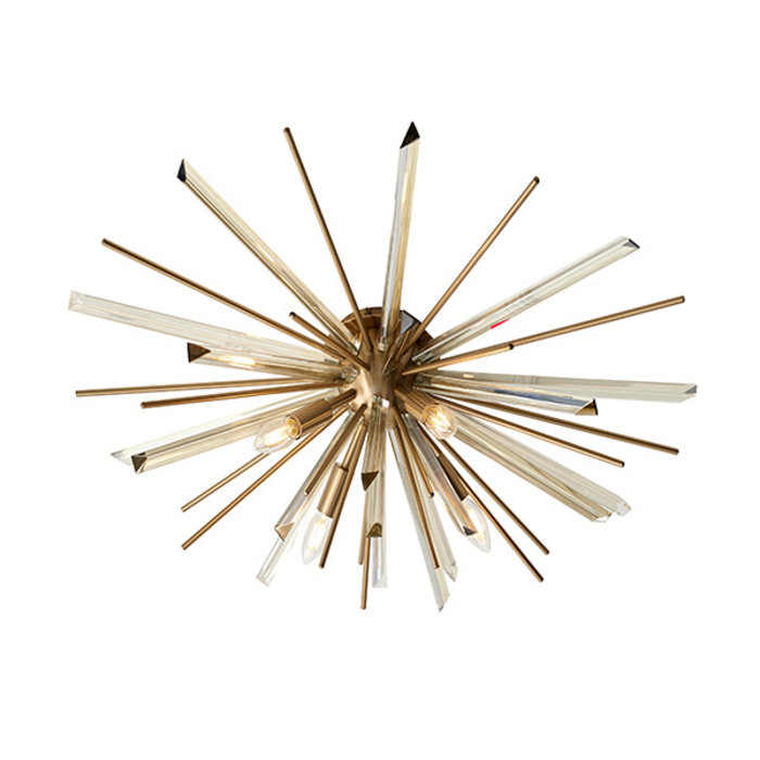 Welburn - Champagne Glass & Antique Brass Starburst Flush Ceiling Light