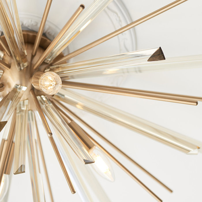 Welburn - Champagne Glass & Antique Brass Starburst Flush Ceiling Light