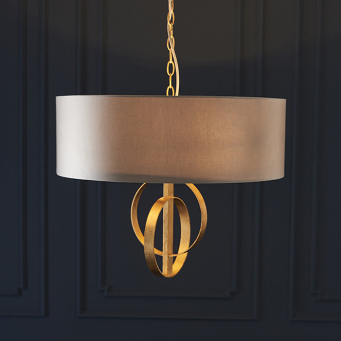 Crescent - Luxury Modern Drum Pendant - Gold Leaf & Mink