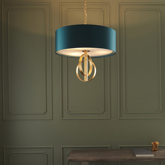 Crescent - Luxury Modern Drum Ceiling Light - Gold Leaf & Teal