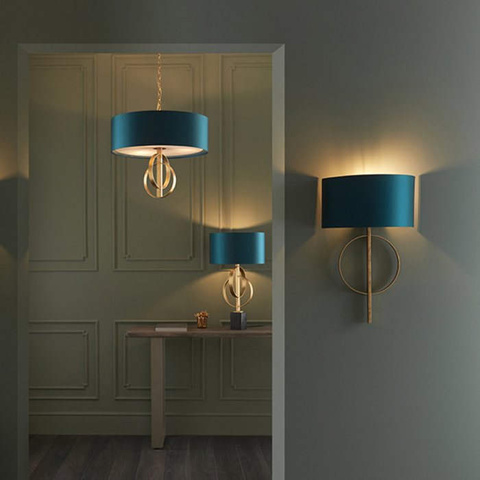 Crescent - Luxury Modern Drum Ceiling Light - Gold Leaf & Teal