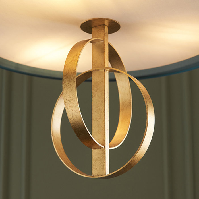 Crescent Luxury Modern Drum Ceiling Light Gold Leaf Teal