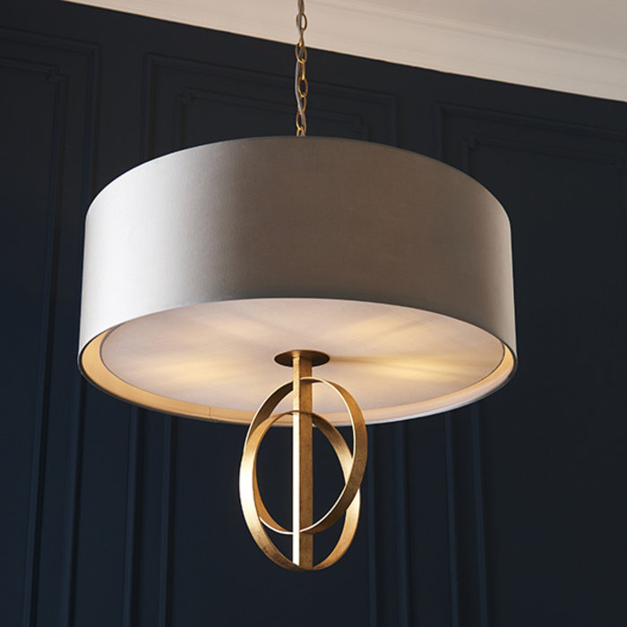 Crescent - Large Luxury Modern Drum Ceiling Light - Mink & Gold Leaf