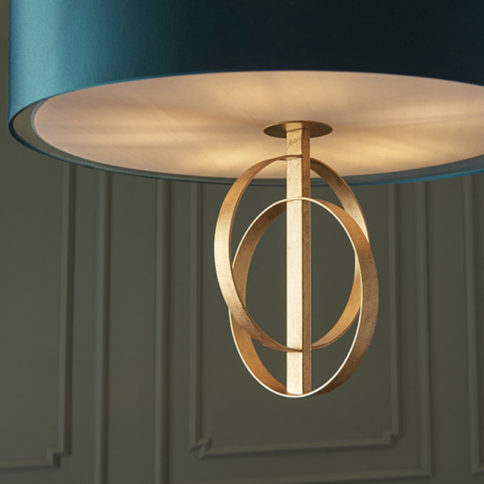 Crescent - Large Luxury Modern Drum Ceiling Light - Gold Leaf & Teal