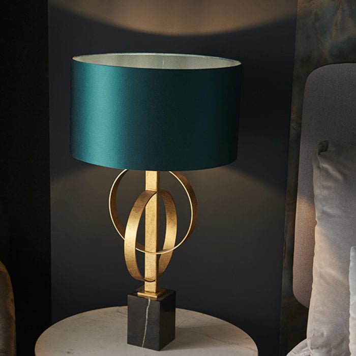 Crescent - Luxury Modern Circles Table Light with Teal Shade - Gold Leaf