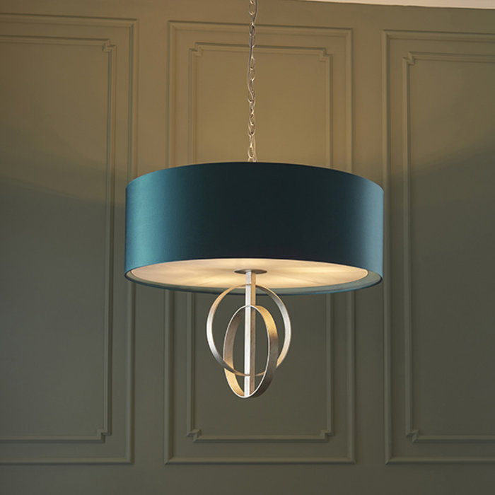 Crescent Large Luxury Modern Drum Ceiling Light - Silver Leaf & Teal