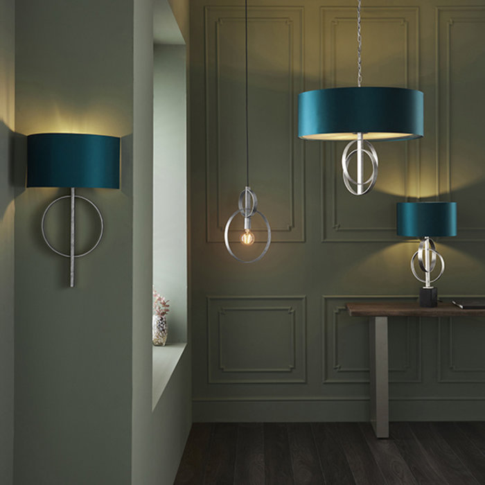 Crescent Large Luxury Modern Drum Ceiling Light - Silver Leaf & Teal