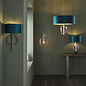 Crescent Large Luxury Modern Drum Ceiling Light - Silver Leaf & Teal