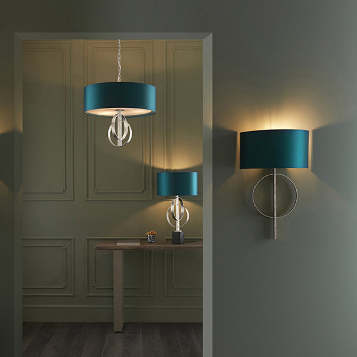 Crescent - Luxury Modern Circles Table Light with Teal Shade - Silver Leaf